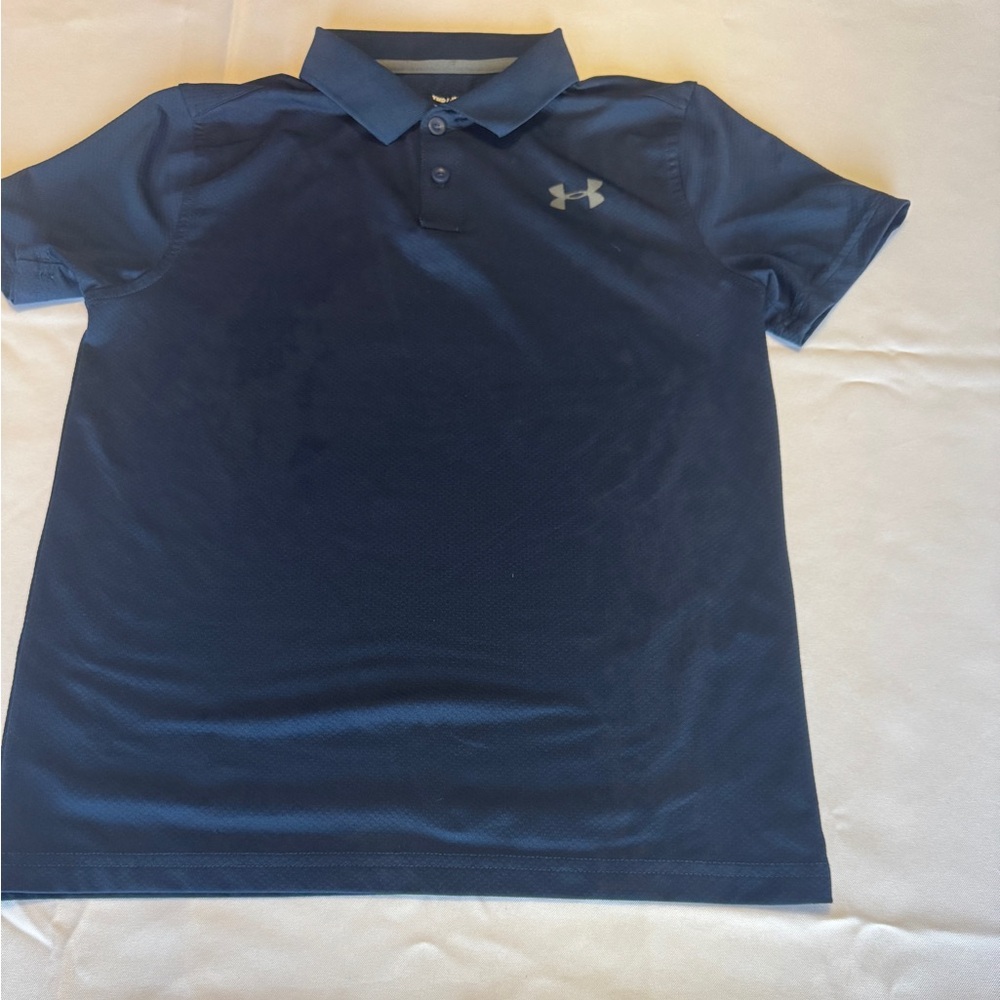UNDER ARMOUR Boys Youth Medium Navy Blue Short Sleeve Polo Shirt Golf